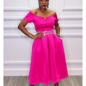 Pink off the shoulder dress